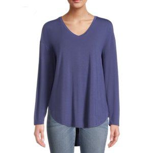 Time and Tru Women's V-Neck Tunic T-Shirt with Long Sleeves in Blue Size L